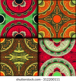 Vector seamless pattern set ethnic style background. Vintage decorative texture set for wallpapers, backgrounds and page fill. Indian, arabic motive.