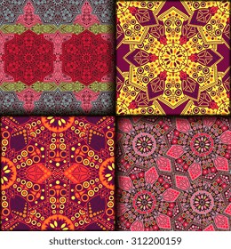 Vector seamless pattern set ethnic style background. Vintage decorative texture set for wallpapers, backgrounds and page fill. Indian, arabic motive.