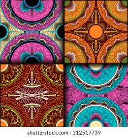 Vector seamless pattern set ethnic style background. Vintage decorative texture set for wallpapers, backgrounds and page fill. Indian, arabic motive.