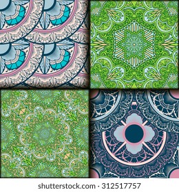 Vector seamless pattern set ethnic style background. Vintage decorative texture set for wallpapers, backgrounds and page fill. Indian, arabic motive.