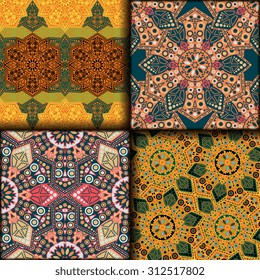 Vector seamless pattern set ethnic style background. Vintage decorative texture set for wallpapers, backgrounds and page fill. Indian, arabic motive.