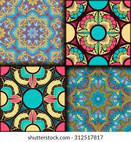 Vector seamless pattern set ethnic style background. Vintage decorative texture set for wallpapers, backgrounds and page fill. Indian, arabic motive.