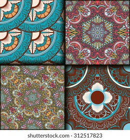 Vector seamless pattern set ethnic style background. Vintage decorative texture set for wallpapers, backgrounds and page fill. Indian, arabic motive.