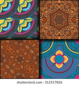 Vector seamless pattern set ethnic style background. Vintage decorative texture set for wallpapers, backgrounds and page fill. Indian, arabic motive.