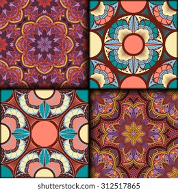 Vector seamless pattern set ethnic style background. Vintage decorative texture set for wallpapers, backgrounds and page fill. Indian, arabic motive.