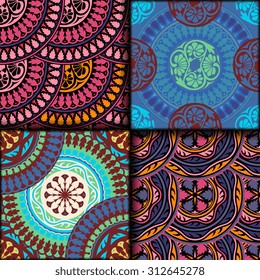 Vector seamless pattern set ethnic style background. Vintage decorative texture set for wallpapers, backgrounds and page fill. Indian, arabic motive.