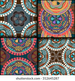 Vector seamless pattern set ethnic style background. Vintage decorative texture set for wallpapers, backgrounds and page fill. Indian, arabic motive.