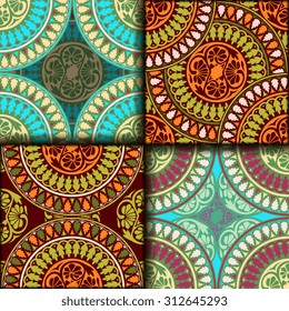 Vector seamless pattern set ethnic style background. Vintage decorative texture set for wallpapers, backgrounds and page fill. Indian, arabic motive.