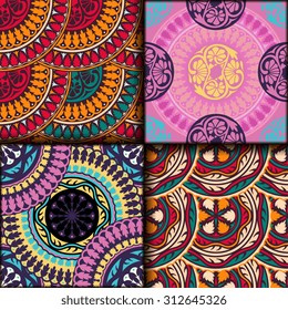 Vector seamless pattern set ethnic style background. Vintage decorative texture set for wallpapers, backgrounds and page fill. Indian, arabic motive.