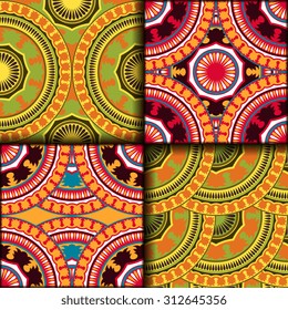 Vector seamless pattern set ethnic style background. Vintage decorative texture set for wallpapers, backgrounds and page fill. Indian, arabic motive.