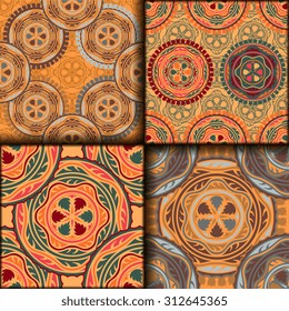 Vector seamless pattern set ethnic style background. Vintage decorative texture set for wallpapers, backgrounds and page fill. Indian, arabic motive.