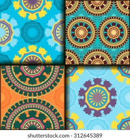 Vector seamless pattern set ethnic style background. Vintage decorative texture set for wallpapers, backgrounds and page fill. Indian, arabic motive.