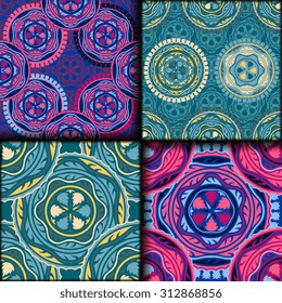 Vector seamless pattern set ethnic style background. Vintage decorative texture set for wallpapers, backgrounds and page fill. Indian, arabic motive.