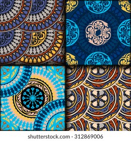 Vector seamless pattern set ethnic style background. Vintage decorative texture set for wallpapers, backgrounds and page fill. Indian, arabic motive.