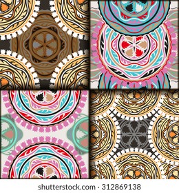 Vector seamless pattern set ethnic style background. Vintage decorative texture set for wallpapers, backgrounds and page fill. Indian, arabic motive.
