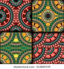 Vector seamless pattern set ethnic style background. Vintage decorative texture set for wallpapers, backgrounds and page fill. Indian, arabic motive.