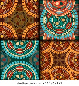 Vector seamless pattern set ethnic style background. Vintage decorative texture set for wallpapers, backgrounds and page fill. Indian, arabic motive.