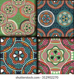 Vector seamless pattern set ethnic style background. Vintage decorative texture set for wallpapers, backgrounds and page fill. Indian, arabic motive.