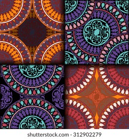 Vector seamless pattern set ethnic style background. Vintage decorative texture set for wallpapers, backgrounds and page fill. Indian, arabic motive.