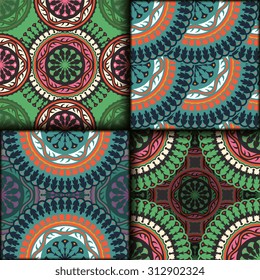 Vector seamless pattern set ethnic style background. Vintage decorative texture set for wallpapers, backgrounds and page fill. Indian, arabic motive.