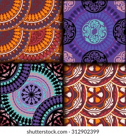 Vector seamless pattern set ethnic style background. Vintage decorative texture set for wallpapers, backgrounds and page fill. Indian, arabic motive.