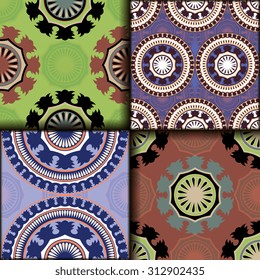Vector seamless pattern set ethnic style background. Vintage decorative texture set for wallpapers, backgrounds and page fill. Indian, arabic motive.