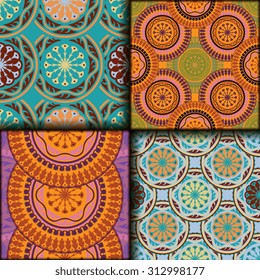 Vector seamless pattern set ethnic style background. Vintage decorative texture set for wallpapers, backgrounds and page fill. Indian, arabic motive.