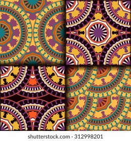Vector seamless pattern set ethnic style background. Vintage decorative texture set for wallpapers, backgrounds and page fill. Indian, arabic motive.