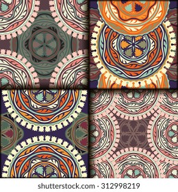 Vector seamless pattern set ethnic style background. Vintage decorative texture set for wallpapers, backgrounds and page fill. Indian, arabic motive.