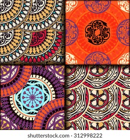 Vector seamless pattern set ethnic style background. Vintage decorative texture set for wallpapers, backgrounds and page fill. Indian, arabic motive.