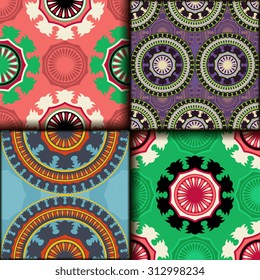 Vector seamless pattern set ethnic style background. Vintage decorative texture set for wallpapers, backgrounds and page fill. Indian, arabic motive.