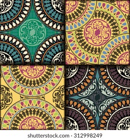 Vector seamless pattern set ethnic style background. Vintage decorative texture set for wallpapers, backgrounds and page fill. Indian, arabic motive.