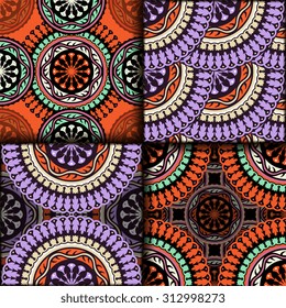 Vector seamless pattern set ethnic style background. Vintage decorative texture set for wallpapers, backgrounds and page fill. Indian, arabic motive.