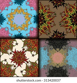 Vector seamless pattern set ethnic style background. Vintage decorative texture set for wallpapers, backgrounds and page fill. Indian, arabic motive.