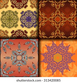 Vector seamless pattern set ethnic style background. Vintage decorative texture set for wallpapers, backgrounds and page fill. Indian, arabic motive.