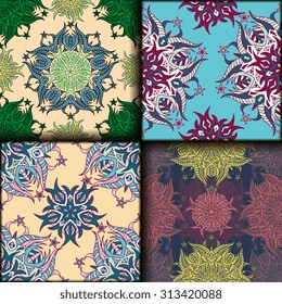 Vector seamless pattern set ethnic style background. Vintage decorative texture set for wallpapers, backgrounds and page fill. Indian, arabic motive.
