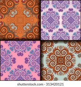 Vector seamless pattern set ethnic style background. Vintage decorative texture set for wallpapers, backgrounds and page fill. Indian, arabic motive.