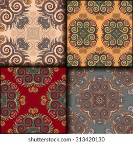 Vector seamless pattern set ethnic style background. Vintage decorative texture set for wallpapers, backgrounds and page fill. Indian, arabic motive.