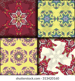 Vector seamless pattern set ethnic style background. Vintage decorative texture set for wallpapers, backgrounds and page fill. Indian, arabic motive.