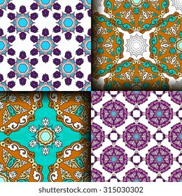 Vector seamless pattern set ethnic style background. Vintage decorative texture set for wallpapers, backgrounds and page fill. Indian, arabic motive.