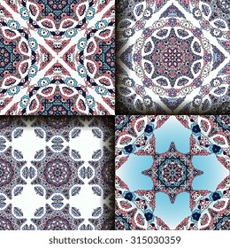 Vector seamless pattern set ethnic style background. Vintage decorative texture set for wallpapers, backgrounds and page fill. Indian, arabic motive.