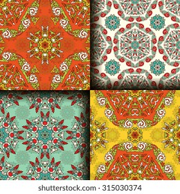 Vector seamless pattern set ethnic style background. Vintage decorative texture set for wallpapers, backgrounds and page fill. Indian, arabic motive.