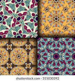 Vector seamless pattern set ethnic style background. Vintage decorative texture set for wallpapers, backgrounds and page fill. Indian, arabic motive.