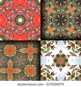 Vector seamless pattern set ethnic style background. Vintage decorative texture set for wallpapers, backgrounds and page fill. Indian, arabic motive.