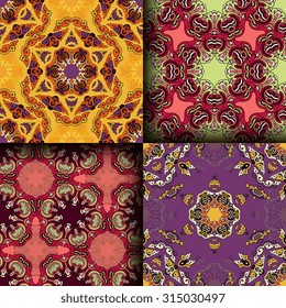 Vector seamless pattern set ethnic style background. Vintage decorative texture set for wallpapers, backgrounds and page fill. Indian, arabic motive.