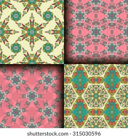 Vector seamless pattern set ethnic style background. Vintage decorative texture set for wallpapers, backgrounds and page fill. Indian, arabic motive.