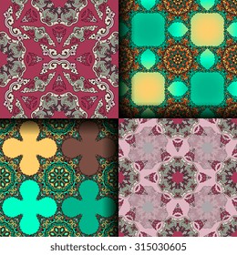 Vector seamless pattern set ethnic style background. Vintage decorative texture set for wallpapers, backgrounds and page fill. Indian, arabic motive.