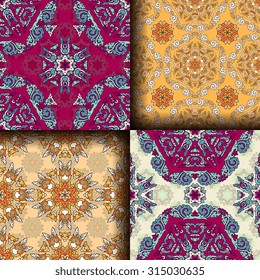 Vector seamless pattern set ethnic style background. Vintage decorative texture set for wallpapers, backgrounds and page fill. Indian, arabic motive.