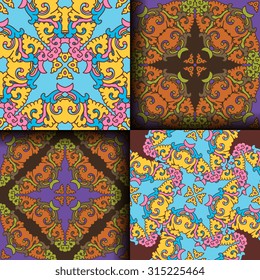 Vector seamless pattern set ethnic style background. Vintage decorative texture set for wallpapers, backgrounds and page fill. Indian, arabic motive.