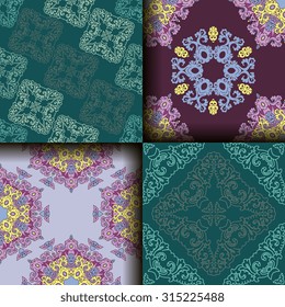 Vector seamless pattern set ethnic style background. Vintage decorative texture set for wallpapers, backgrounds and page fill. Indian, arabic motive.